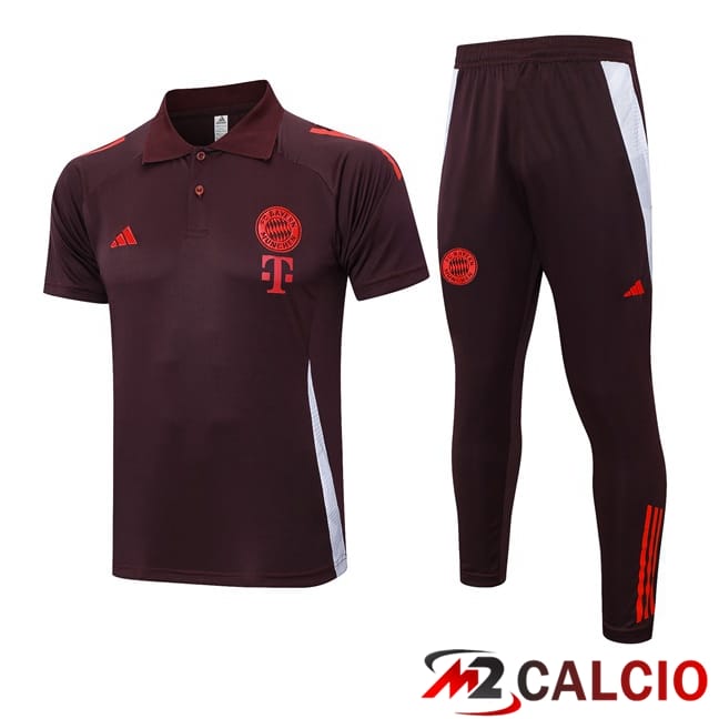 Maglie Calcio Personalizzate,Tute Calcio Squadre,Maglia Nazionale Italiana Calcio | Insieme Polo Bayern Monaco + Pantaloni Marrone 2024/2025