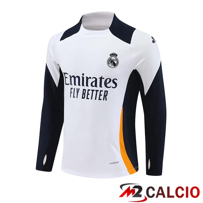 Maglie Calcio Personalizzate,Tute Calcio Squadre,Maglia Nazionale Italiana Calcio | Felpa Allenamento Real Madrid Bianco Giallo 2024/2025