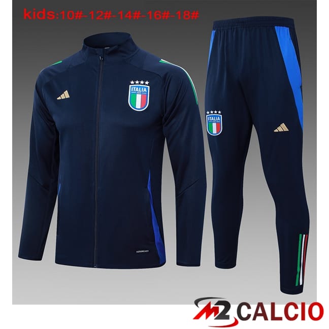 Maglie Calcio Personalizzate,Tute Calcio Squadre,Maglia Nazionale Italiana Calcio | Insieme Tuta Calcio - Giacca Italia Bambino Blu Reale 2024/2025