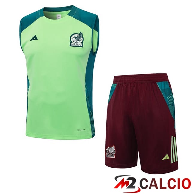 Maglie Calcio Personalizzate,Tute Calcio Squadre,Maglia Nazionale Italiana Calcio | Canotta Allenamento Messico + Pantaloncini Verde 2024/2025