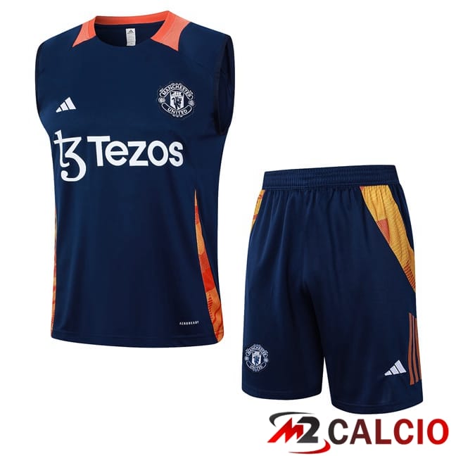 Maglie Calcio Personalizzate,Tute Calcio Squadre,Maglia Nazionale Italiana Calcio | Canotta Allenamento Manchester United + Pantaloncini Blu Reale 2024/2025