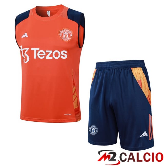 Maglie Calcio Personalizzate,Tute Calcio Squadre,Maglia Nazionale Italiana Calcio | Canotta Allenamento Manchester United + Pantaloncini Arancia 2024/2025