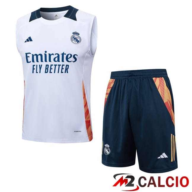 Maglie Calcio Personalizzate,Tute Calcio Squadre,Maglia Nazionale Italiana Calcio | Canotta Allenamento Real Madrid + Pantaloncini Bianco 2024/2025