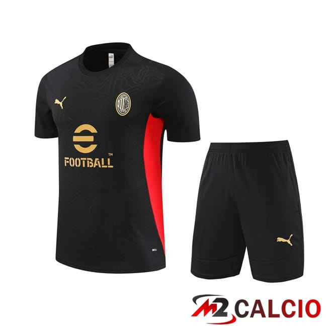 Maglie Calcio Personalizzate,Tute Calcio Squadre,Maglia Nazionale Italiana Calcio | Insieme T Shirt Allenamento AC Milan + Pantaloncini Nero 2024/2025