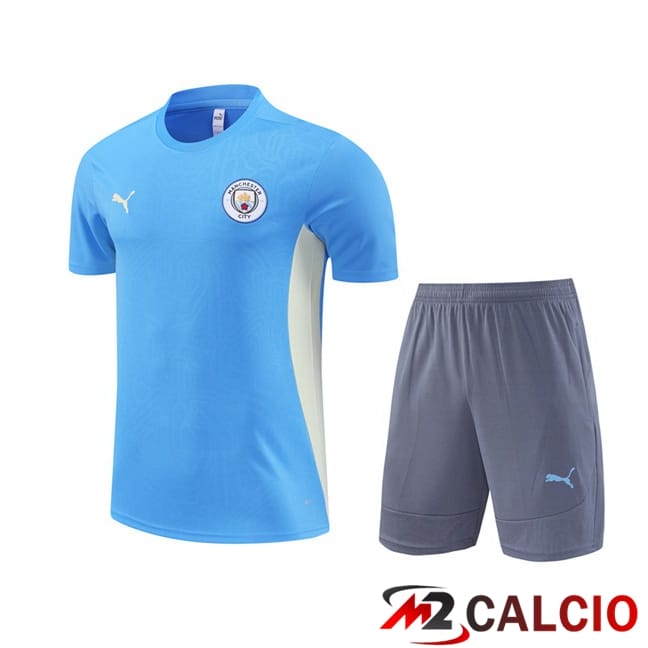 Maglie Calcio Personalizzate,Tute Calcio Squadre,Maglia Nazionale Italiana Calcio | Insieme T Shirt Allenamento Manchester City + Pantaloncini Blu 2024/2025