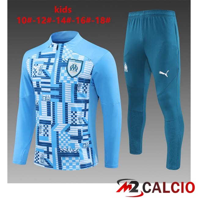 Maglie Calcio Personalizzate,Tute Calcio Squadre,Maglia Nazionale Italiana Calcio | Insieme Tuta Calcio Marsiglia OM Bambino Blu 2024/2025
