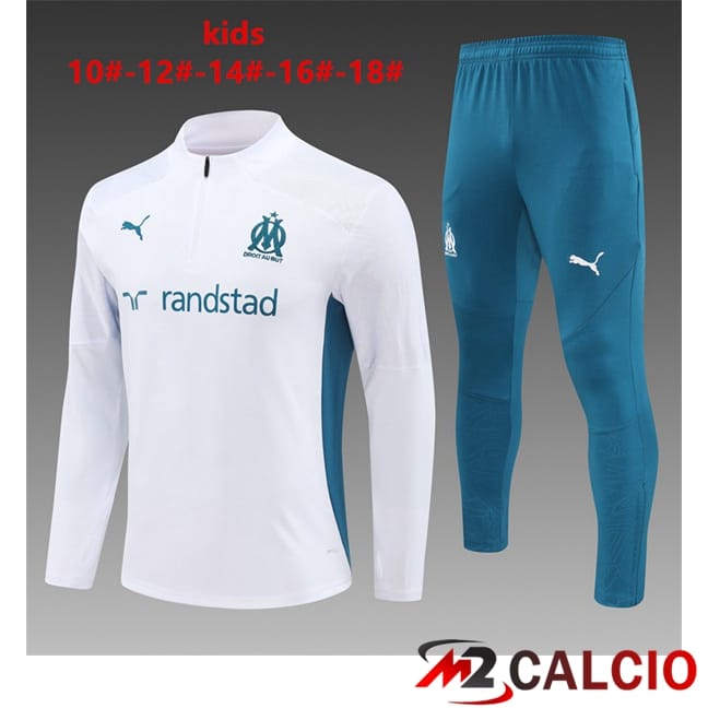 Maglie Calcio Personalizzate,Tute Calcio Squadre,Maglia Nazionale Italiana Calcio | Insieme Tuta Calcio Marsiglia OM Bambino Bianco 2024/2025