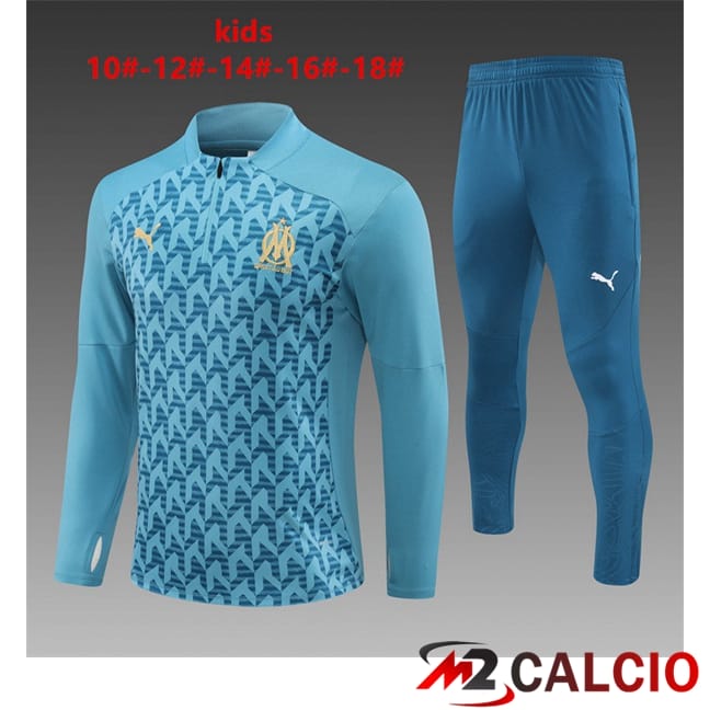 Maglie Calcio Personalizzate,Tute Calcio Squadre,Maglia Nazionale Italiana Calcio | Insieme Tuta Calcio Marsiglia OM Bambino Blu 2024/2025