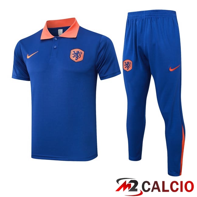 Maglie Calcio Personalizzate,Tute Calcio Squadre,Maglia Nazionale Italiana Calcio | Insieme Polo Paesi Bassi + Pantaloni Blu 2024/2025