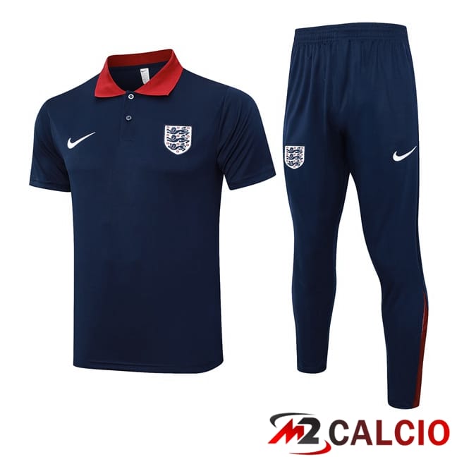 Maglie Calcio Personalizzate,Tute Calcio Squadre,Maglia Nazionale Italiana Calcio | Insieme Polo Inghilterra + Pantaloni Blu Reale 2024/2025
