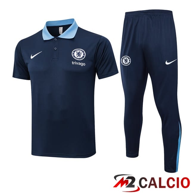 Maglie Calcio Personalizzate,Tute Calcio Squadre,Maglia Nazionale Italiana Calcio | Insieme Polo FC Chelsea + Pantaloni Blu Reale 2024/2025
