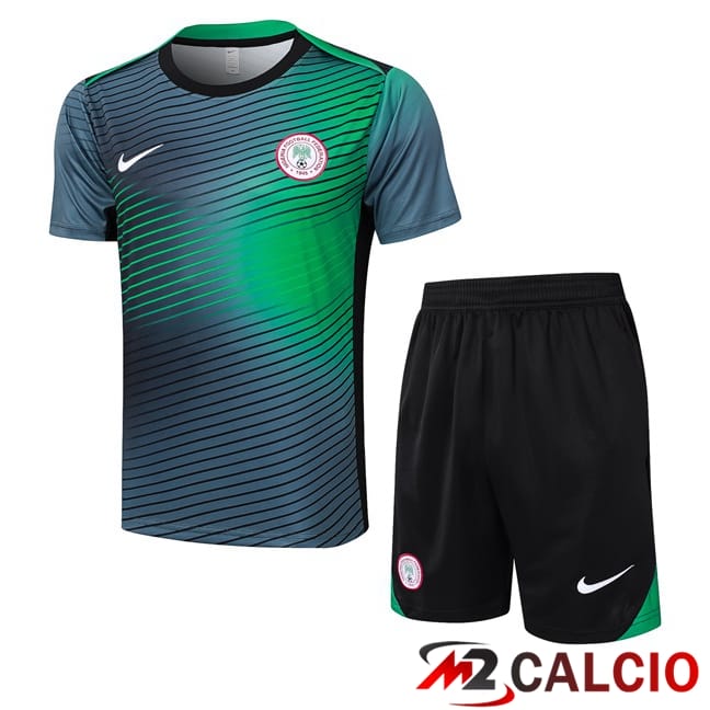Maglie Calcio Personalizzate,Tute Calcio Squadre,Maglia Nazionale Italiana Calcio | Insieme T Shirt Allenamento Nigeria + Pantaloncini Verde Nero 2024/2025
