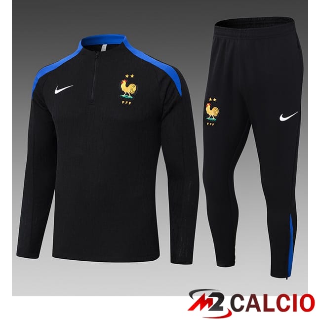Maglie Calcio Personalizzate,Tute Calcio Squadre,Maglia Nazionale Italiana Calcio | Insieme Tuta Calcio Francia Bambino Nero 2024/2025