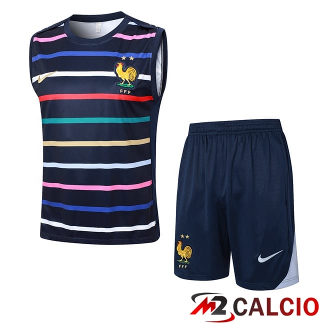 Maglie Calcio Personalizzate,Tute Calcio Squadre,Maglia Nazionale Italiana Calcio | Canotta Allenamento Francia + Pantaloncini Blu Reale 2024/2025