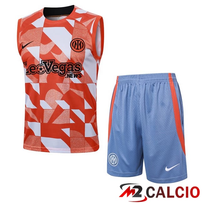 Maglie Calcio Personalizzate,Tute Calcio Squadre,Maglia Nazionale Italiana Calcio | Canotta Allenamento Inter Milan + Pantaloncini Arancia 2024/2025