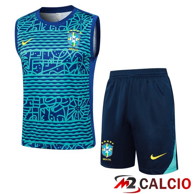 Maglie Calcio Personalizzate,Tute Calcio Squadre,Maglia Nazionale Italiana Calcio | Canotta Allenamento Brasile + Pantaloncini Blu 2024/2025