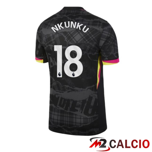 Maglie Calcio Personalizzate,Tute Calcio Squadre,Maglia Nazionale Italiana Calcio | Maglie Calcio FC Chelsea (Nkunku 18) Terza Nero 2024/2025
