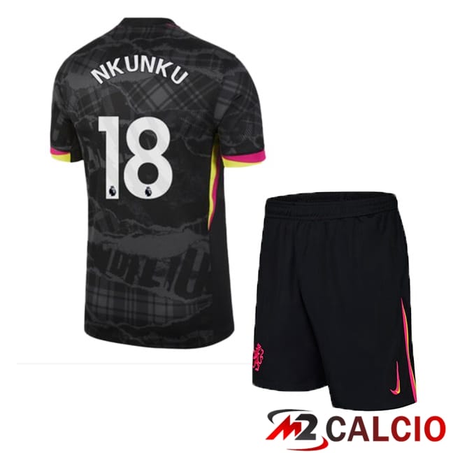 Maglie Calcio Personalizzate,Tute Calcio Squadre,Maglia Nazionale Italiana Calcio | Maglie Calcio FC Chelsea (Nkunku 18) Bambino Terza Nero 2024/2025