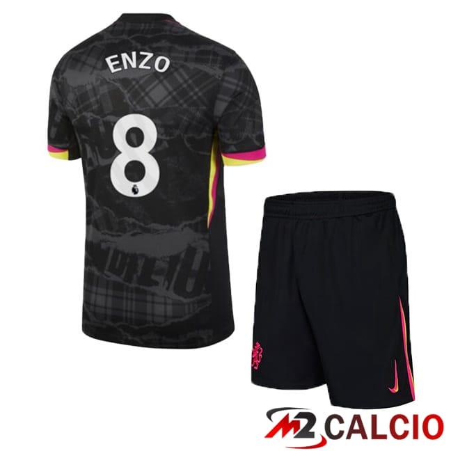 Maglie Calcio Personalizzate,Tute Calcio Squadre,Maglia Nazionale Italiana Calcio | Maglie Calcio FC Chelsea (Enzo 8) Bambino Terza Nero 2024/2025