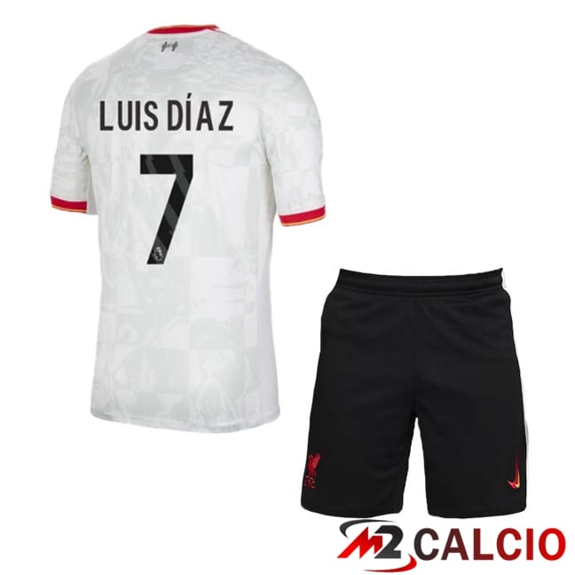 Maglie Calcio Personalizzate,Tute Calcio Squadre,Maglia Nazionale Italiana Calcio | Maglie Calcio FC Liverpool (LUIS DÍAZ 7) Bambino Terza Bianco 2024/2025