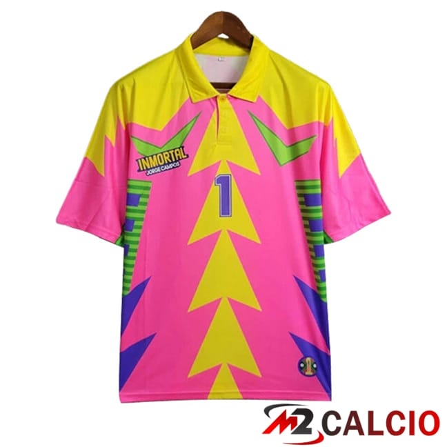 Maglie Calcio Personalizzate,Tute Calcio Squadre,Maglia Nazionale Italiana Calcio | Maglie Calcio Messico Retro Portiere Rosa/Giallo