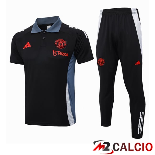 Maglie Calcio Personalizzate,Tute Calcio Squadre,Maglia Nazionale Italiana Calcio | Insieme Polo Manchester United + Pantaloni Nero 2024/2025