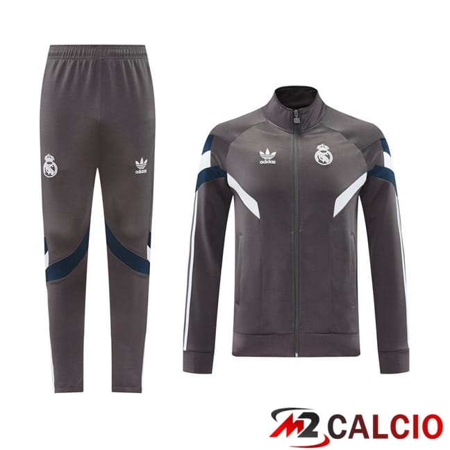 Maglie Calcio Personalizzate,Tute Calcio Squadre,Maglia Nazionale Italiana Calcio | Insieme Tuta Calcio - Giacca Real Madrid Grigio 2024/2025