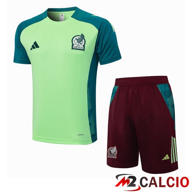 Maglie Calcio Personalizzate,Tute Calcio Squadre,Maglia Nazionale Italiana Calcio | Insieme T Shirt Allenamento Messico + Pantaloncini Verde 2024/2025