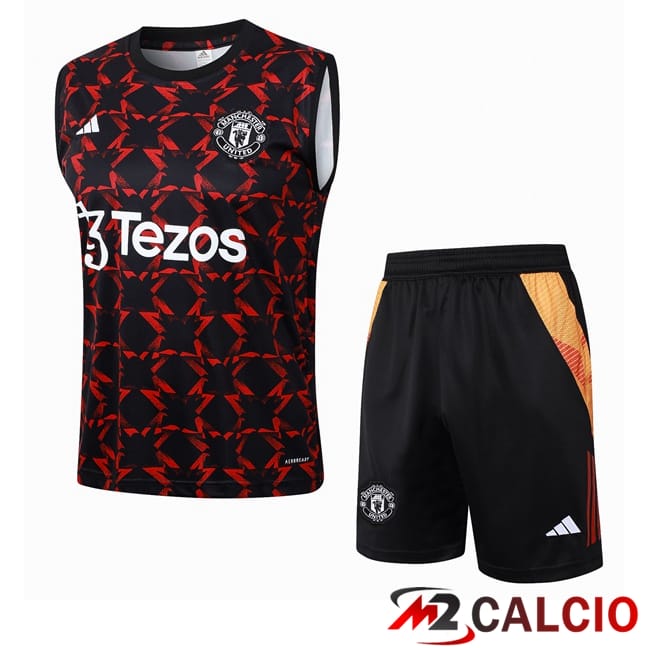 Maglie Calcio Personalizzate,Tute Calcio Squadre,Maglia Nazionale Italiana Calcio | Canotta Allenamento Manchester United + Pantaloncini Rosso 2024/2025