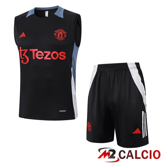 Maglie Calcio Personalizzate,Tute Calcio Squadre,Maglia Nazionale Italiana Calcio | Canotta Allenamento Manchester United + Pantaloncini Nero 2024/2025