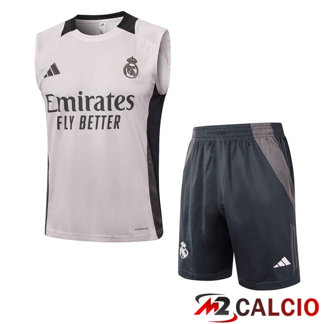 Maglie Calcio Personalizzate,Tute Calcio Squadre,Maglia Nazionale Italiana Calcio | Canotta Allenamento Real Madrid + Pantaloncini Grigio 2024/2025