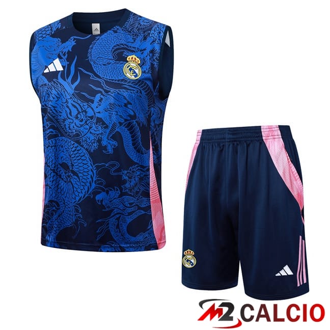 Maglie Calcio Personalizzate,Tute Calcio Squadre,Maglia Nazionale Italiana Calcio | Canotta Allenamento Real Madrid + Pantaloncini Blu Reale 2024/2025