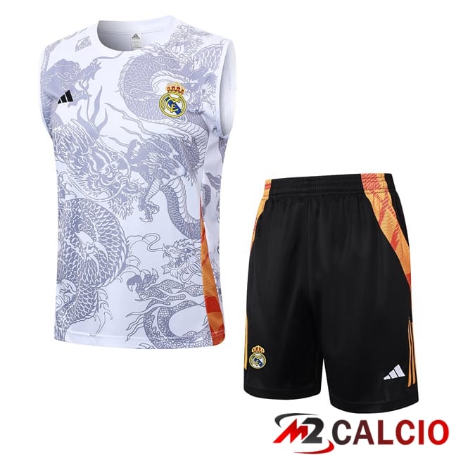 Maglie Calcio Personalizzate,Tute Calcio Squadre,Maglia Nazionale Italiana Calcio | Canotta Allenamento Real Madrid + Pantaloncini Bianco 2024/2025
