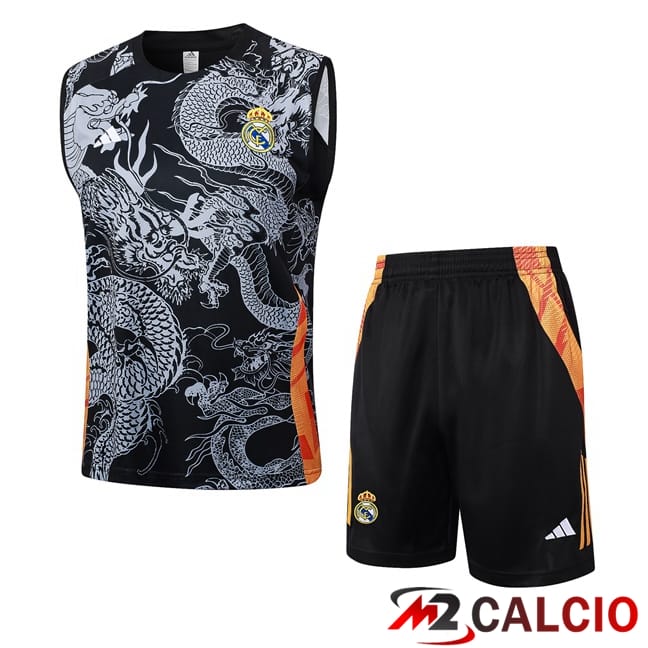 Maglie Calcio Personalizzate,Tute Calcio Squadre,Maglia Nazionale Italiana Calcio | Canotta Allenamento Real Madrid + Pantaloncini Nero 2024/2025