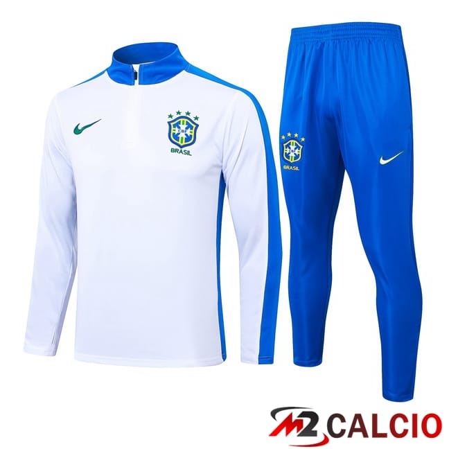 Maglie Calcio Personalizzate,Tute Calcio Squadre,Maglia Nazionale Italiana Calcio | Insieme Tuta Calcio Brasile Bianco 2024/2025