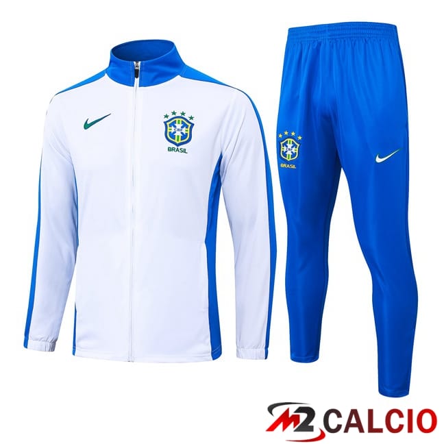 Maglie Calcio Personalizzate,Tute Calcio Squadre,Maglia Nazionale Italiana Calcio | Insieme Tuta Calcio - Giacca Brasile Bianco 2024/2025