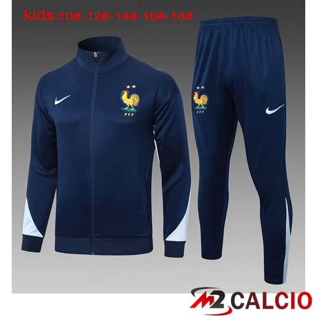 Maglie Calcio Personalizzate,Tute Calcio Squadre,Maglia Nazionale Italiana Calcio | Insieme Tuta Calcio - Giacca Francia Bambino Blu Reale 2024/2025