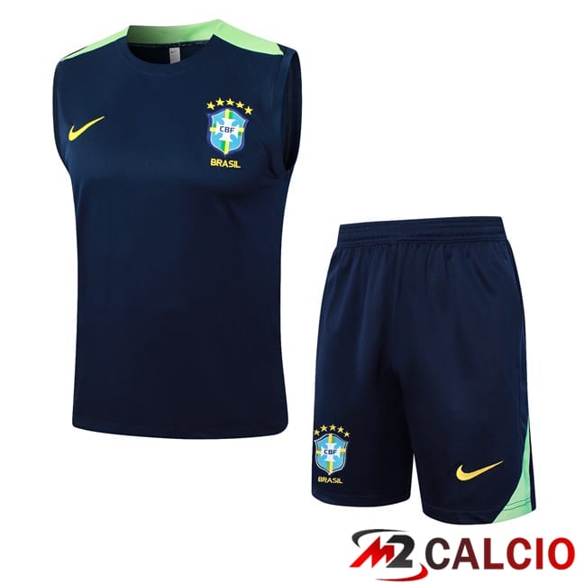 Maglie Calcio Personalizzate,Tute Calcio Squadre,Maglia Nazionale Italiana Calcio | Canotta Allenamento Brasile + Pantaloncini Blu Reale 2024/2025
