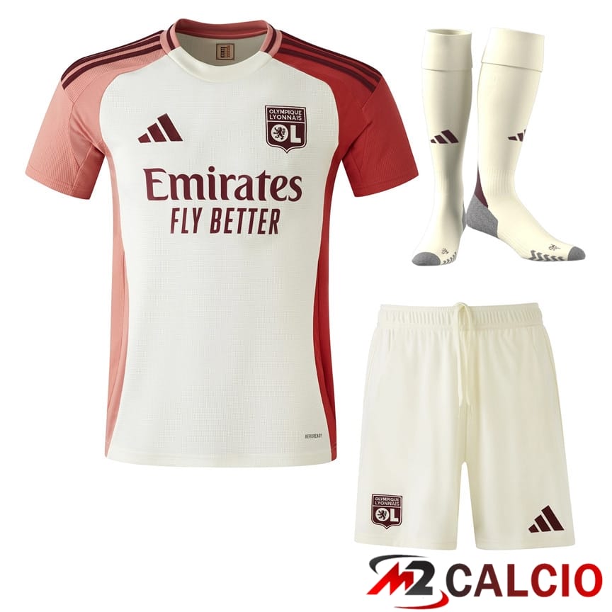 Maglie Calcio Personalizzate,Tute Calcio Squadre,Maglia Nazionale Italiana Calcio | Insieme Maglie Calcio Lione OL Terza (Pantaloncini + Calzini) 2024/2025