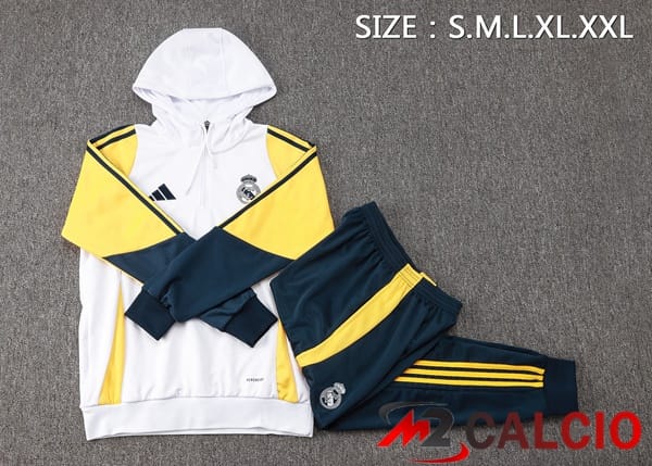 Tuta Calcio - Felpa Con Cappuccio Real Madrid Bianco Giallo 2024/2025