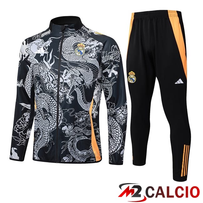 Maglie Calcio Personalizzate,Tute Calcio Squadre,Maglia Nazionale Italiana Calcio | Insieme Tuta Calcio - Giacca Real Madrid Nero 2024/2025