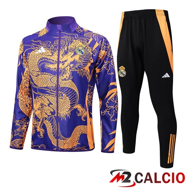 Maglie Calcio Personalizzate,Tute Calcio Squadre,Maglia Nazionale Italiana Calcio | Insieme Tuta Calcio - Giacca Real Madrid Viola 2024/2025