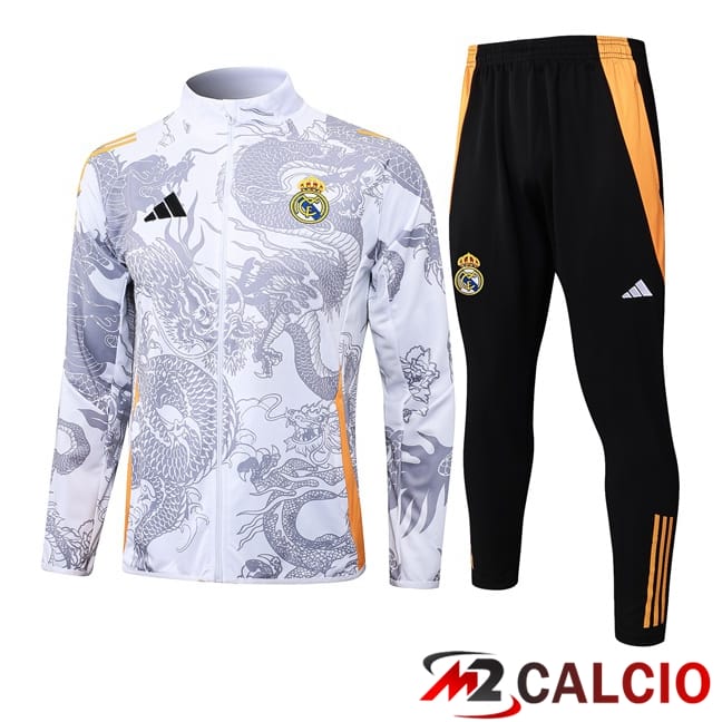 Maglie Calcio Personalizzate,Tute Calcio Squadre,Maglia Nazionale Italiana Calcio | Insieme Tuta Calcio - Giacca Real Madrid Bianco 2024/2025