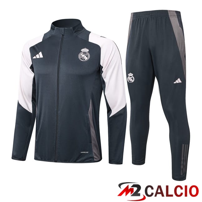 Maglie Calcio Personalizzate,Tute Calcio Squadre,Maglia Nazionale Italiana Calcio | Insieme Tuta Calcio - Giacca Real Madrid Grigio 2024/2025