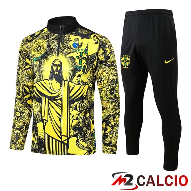 Maglie Calcio Personalizzate,Tute Calcio Squadre,Maglia Nazionale Italiana Calcio | Insieme Tuta Calcio Brasile Giallo Nero 2024/2025
