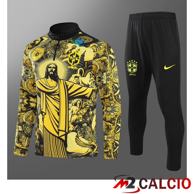 Maglie Calcio Personalizzate,Tute Calcio Squadre,Maglia Nazionale Italiana Calcio | Insieme Tuta Calcio Brasile Bambino Giallo 2024/2025