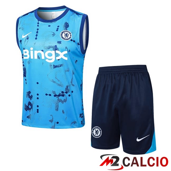 Maglie Calcio Personalizzate,Tute Calcio Squadre,Maglia Nazionale Italiana Calcio | Canotta Allenamento FC Chelsea + Pantaloncini Blu 2024/2025