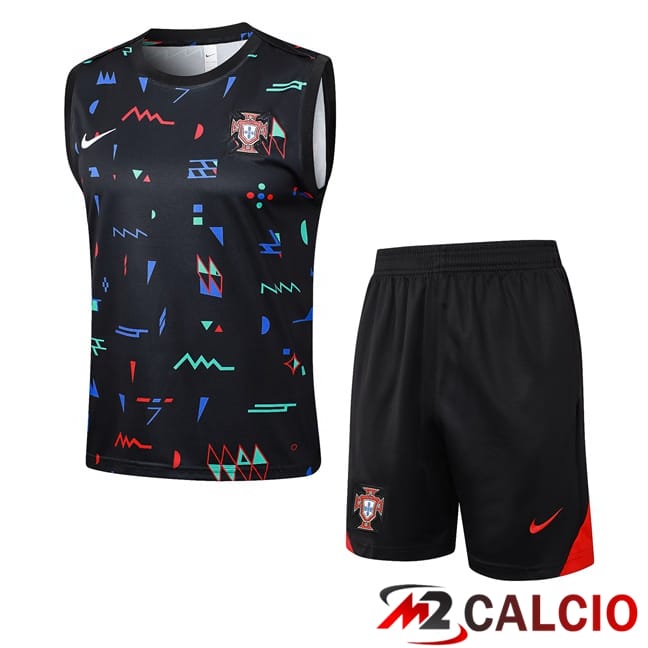 Maglie Calcio Personalizzate,Tute Calcio Squadre,Maglia Nazionale Italiana Calcio | Canotta Allenamento Portogallo + Pantaloncini Nero 2024/2025