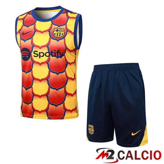 Maglie Calcio Personalizzate,Tute Calcio Squadre,Maglia Nazionale Italiana Calcio | Canotta Allenamento FC Barcellona + Pantaloncini Giallo 2024/2025