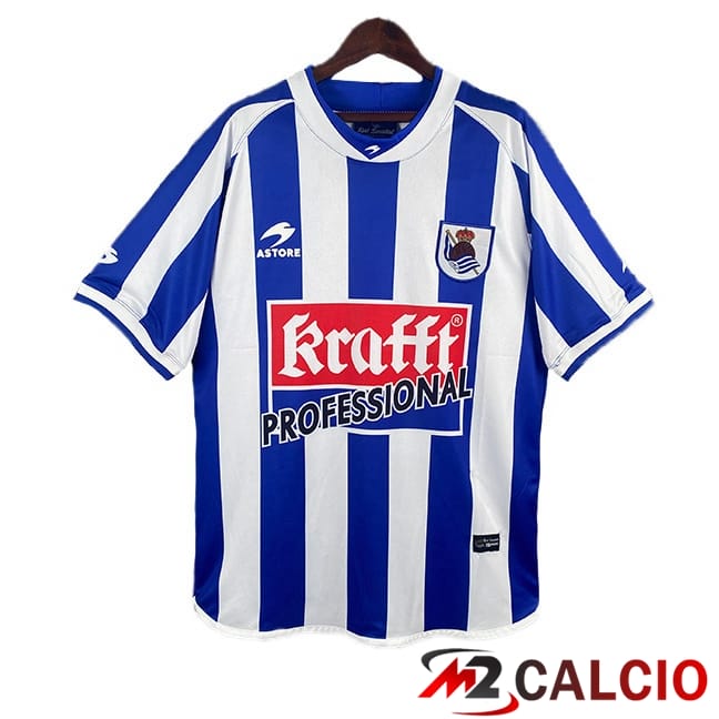 Maglie Calcio Personalizzate,Tute Calcio Squadre,Maglia Nazionale Italiana Calcio | Maglie Calcio Real Sociedad Retro Prima Bianco Blu 2002-2003